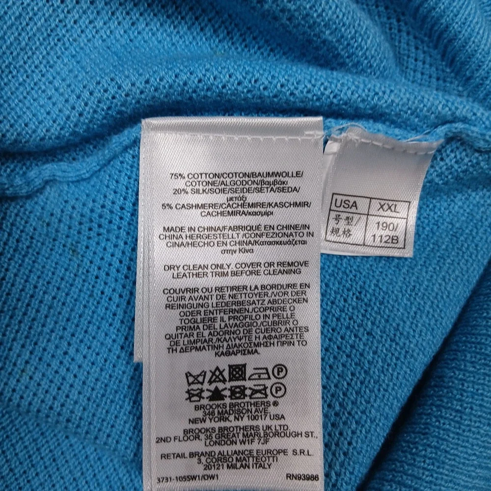 Brooks Brothers Men's XXL Blue 1/4 Zip‎ Sweater Cotton Silk Cashmere Blend Read